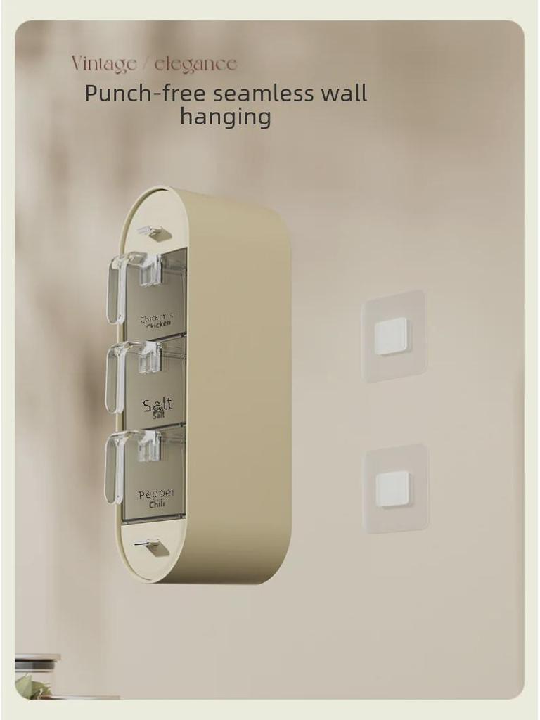 Настенный набор из пластиковых коробок для приправ без отверстий с ложкой, в комплект входят контейнеры для соли и глутамата натрия для кухни.