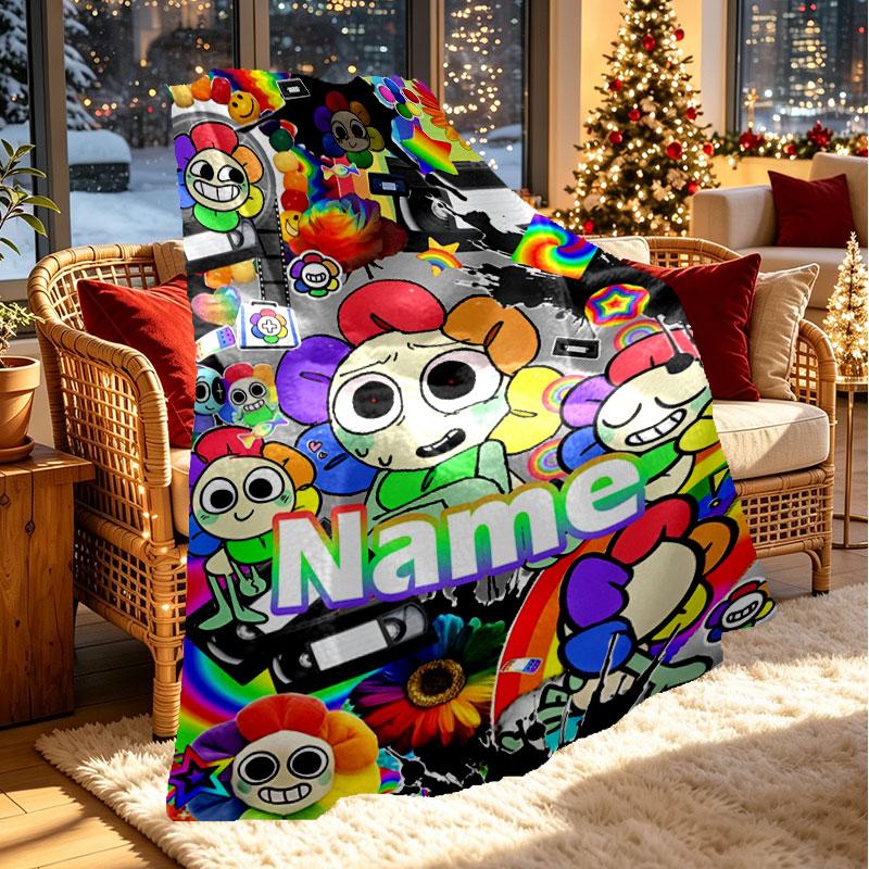 Custom Name Personalized Dandy's World Print Blanket, Home Decor, Bedroom, Sofa, Camping, Couch, Gifts for Birthday Christmas