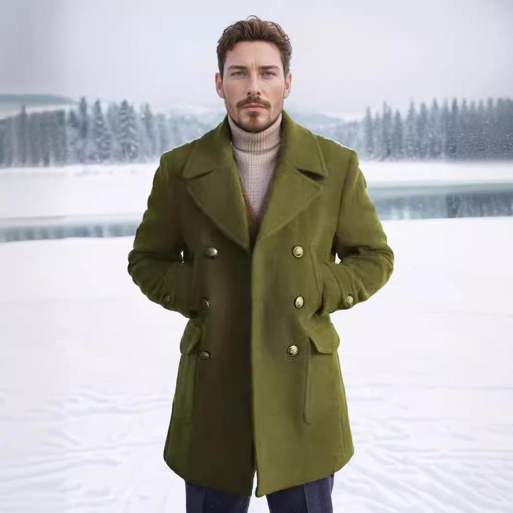 Шерстяное пальто в стиле Королевского флота Великобритании - Осенне-зимнее, средней длины, с длинным рукавом, мужское, высококачественная версия