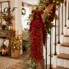 Christmas Hanging Plant Bundle Artificial Red Berry Swag Branch, Rustic Style Wall Realistic Plastic Hangings, Seasonal Waterfall Pendant for