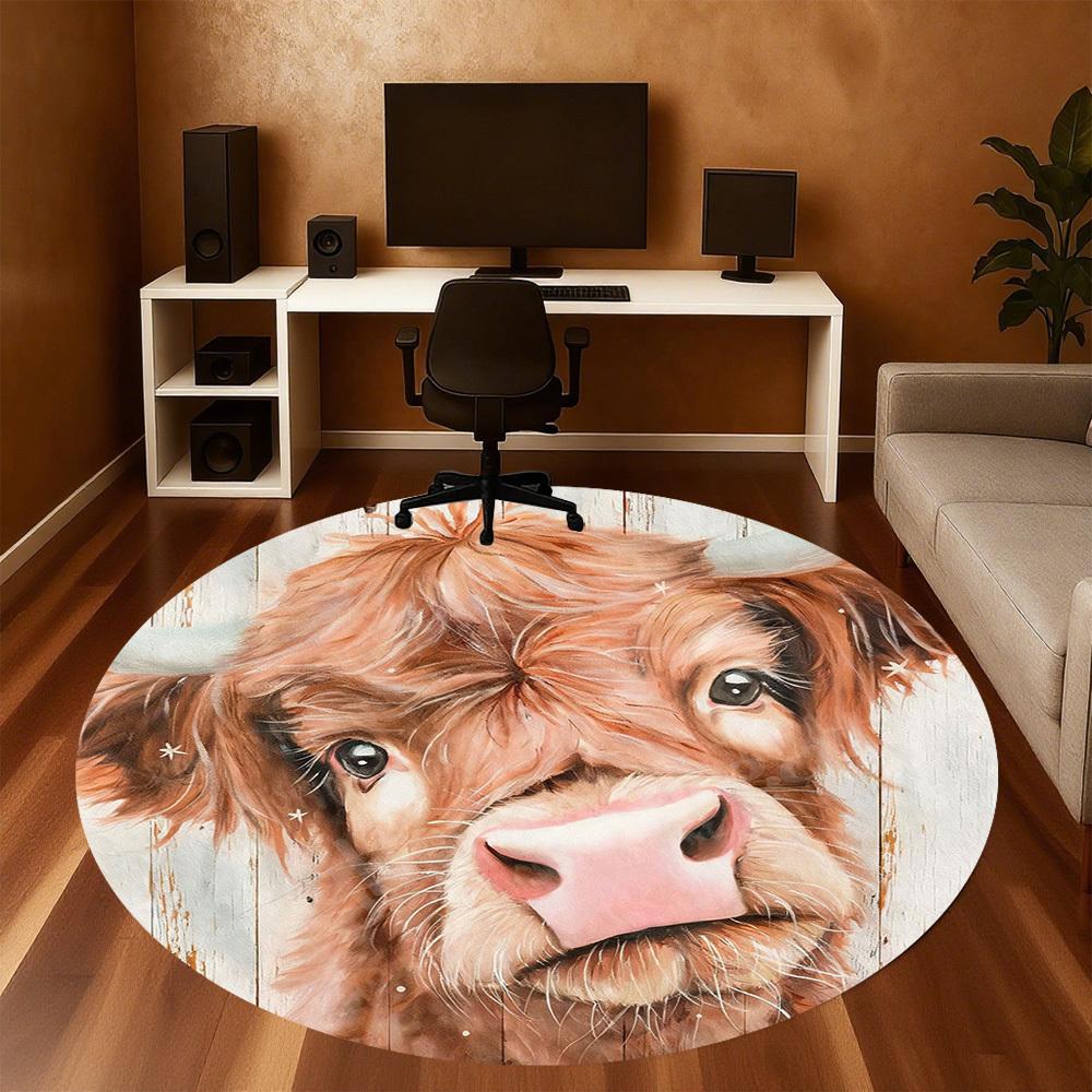 1PC cow painting Office Round Area Rug, Under Office Chairs Bedroom Living Room Home Decor,Carpet for Office, -1110170