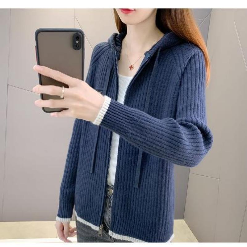 Свитер с капюшоном, верхняя одежда, женский кардиган, весенне-осенний свитер, новый трикотаж с длинными рукавами, темпераментный короткий свитер, женский топ