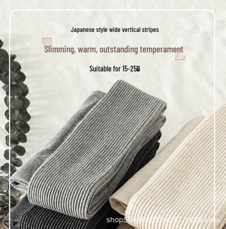 Женские леггинсы в рубчик с полосками - Белые хлопковые колготки до щиколотки для весны и осени.