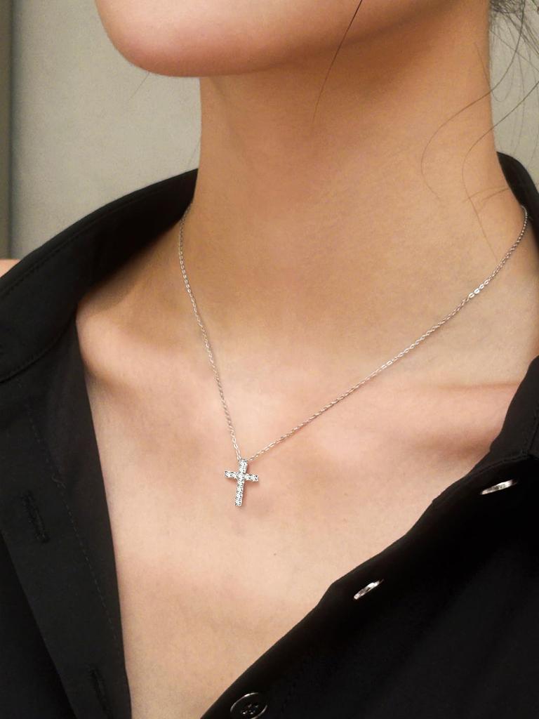 Ожерелье с крестом, циркониевый крест, кулон из серебра 925 пробы с платиновой отделкой, аксессуар [ChainsHouse] для женщин