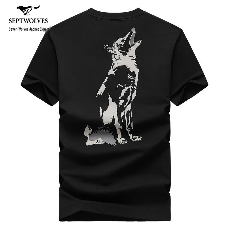 SEPTWOLVES Мужская повседневная футболка с принтом на спине, с коротким рукавом