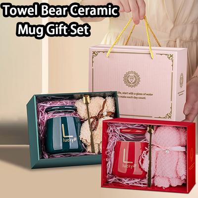 Подарочный набор керамической кружки 400 мл – Ручная кофейная/чайная чашка с ручкой и ложкой в подарочной коробке