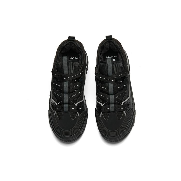 Anta Bump Puffy Shoes Platform Slip Resistant Low top Skateboard Shoes Women's Black 922238060-1