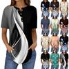 Short Sleeve Womens Tops Summer T-Shirts Floral Print V Neck Casual Basic Tee Button Shirts Tunic Tops