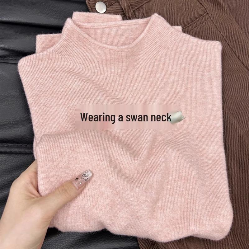 Gray Half-High Neck Slimming Knit Sweater - Women's Versatile Autumn/Winter Slim-Fit Top