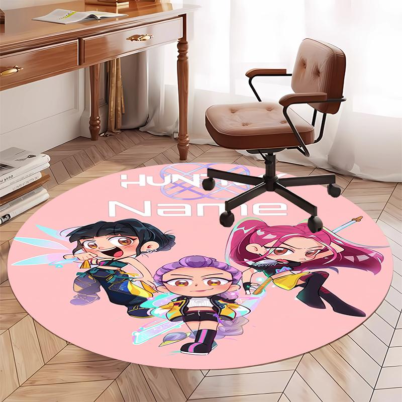 Custom Name KPop Demon Hunters Printed Round Rug Carpet Chair Rug Area Rug Entryway Doormats,for Office Chair Living Room Bedroom Kitchen Room.