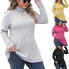 Women's Plus Size Women's High Neck Slim Fit Base Shirt With Stripes And Split Mid Length T-shirt