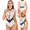 Women Halloween Cosplay Costume Sexy Bodysuit Leotard Metallic Shiny Sleeveless Catsuit for Party Club Music Festival