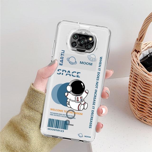 Прозрачный чехол с изображением астронавта из мультфильма для Xiaomi Mi Poco X3 NFC M3 Pro F3 F1 11 Lite 12 Redmi Note 10 9S 8 7 9, мягкий чехол для телефона