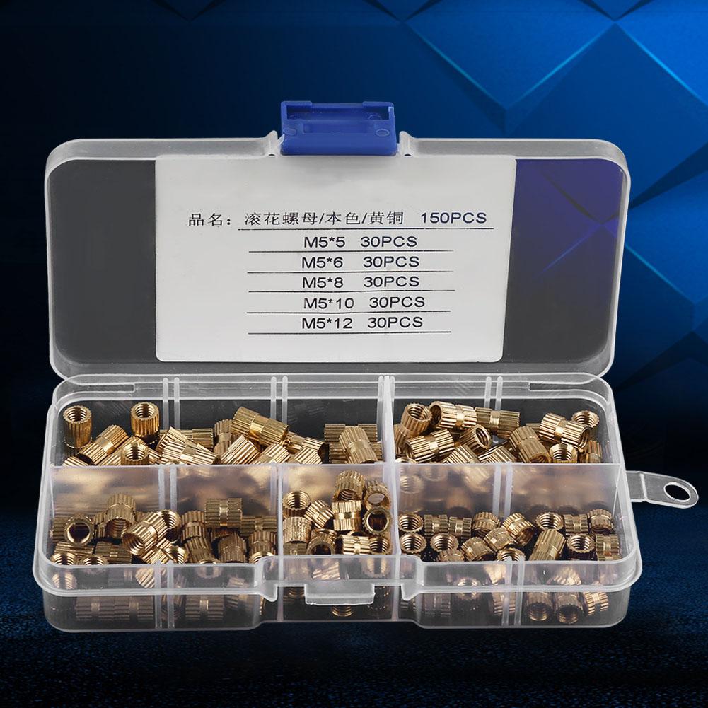 150Pcs M5 Brass Cylinder Knurled Nuts Threaded Insert Nuts Embedded Nuts Assortment Kit