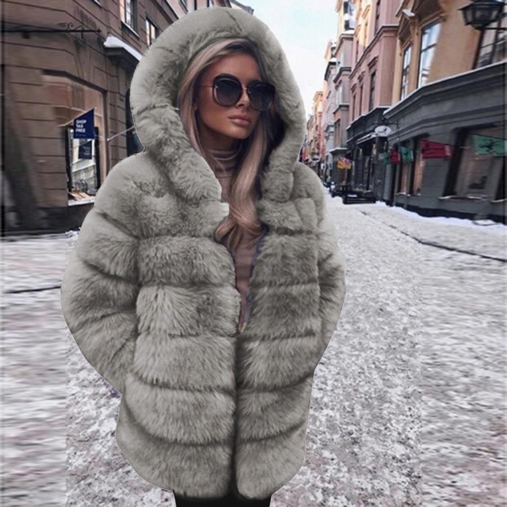 (SU)Women Fashion Luxury Faux Coat Hooded Autumn Winter Warm Overcoat