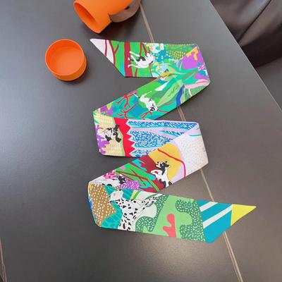 Women's Fashion Silk Scarf 1PC Animal Print Ribbon for Hair Wrist Bag Handle Accessory Thin Long Decorative Bandana Ties