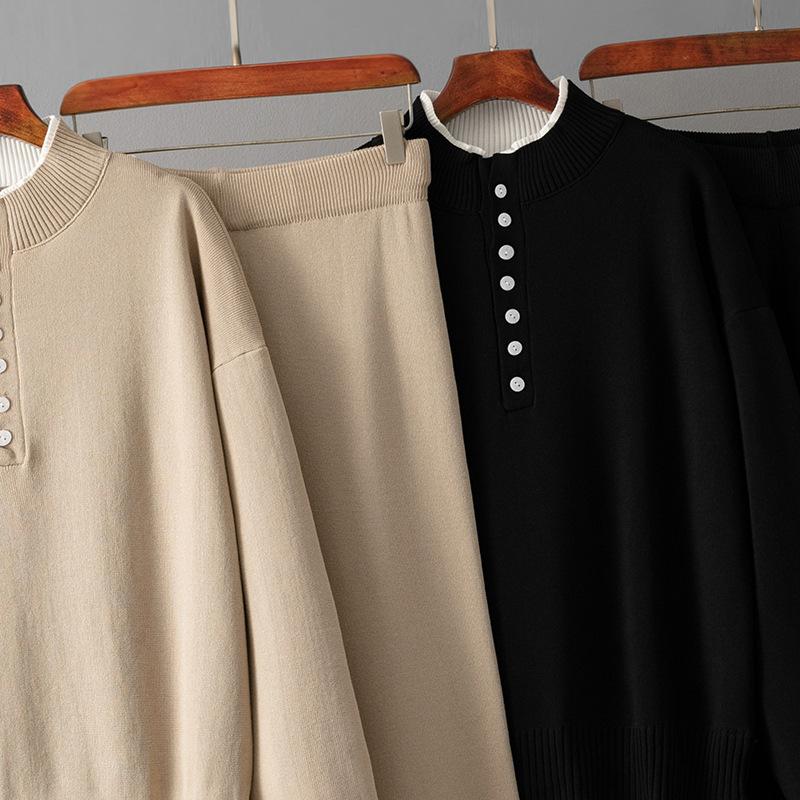 Модный повседневный шерстяной костюм женский осенне-зимний новый свободный свитер вязаные широкие брюки комплект из двух предметов