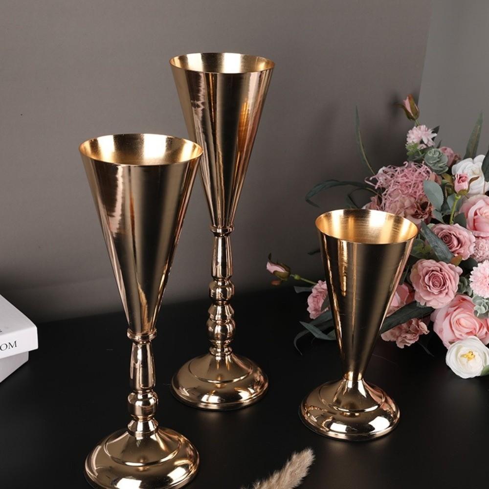 Golden Silver Metal Vases European Style Centerpiece Vases Candle Holder  Home Wedding Decor