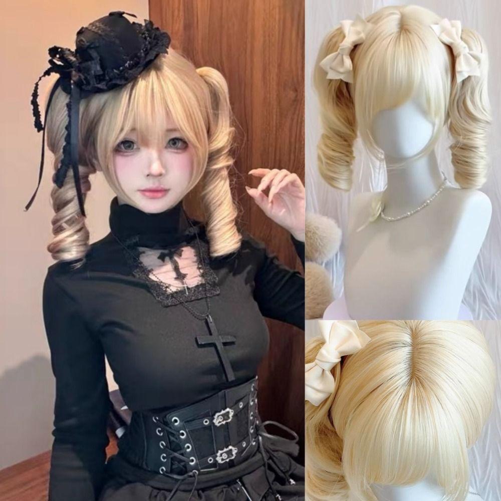 Air Bangs Short Curly Hair Bob Wig Heat Resistant Cosplay Lolita Hair Carnival