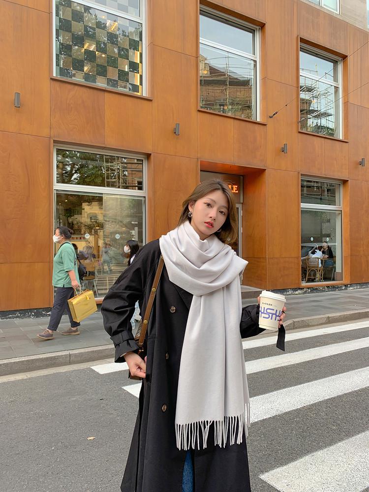 Кашемировый шерстяной шарф - Толстый, однотонный, унисекс, универсальный, в корейском стиле для осени/зимы.
