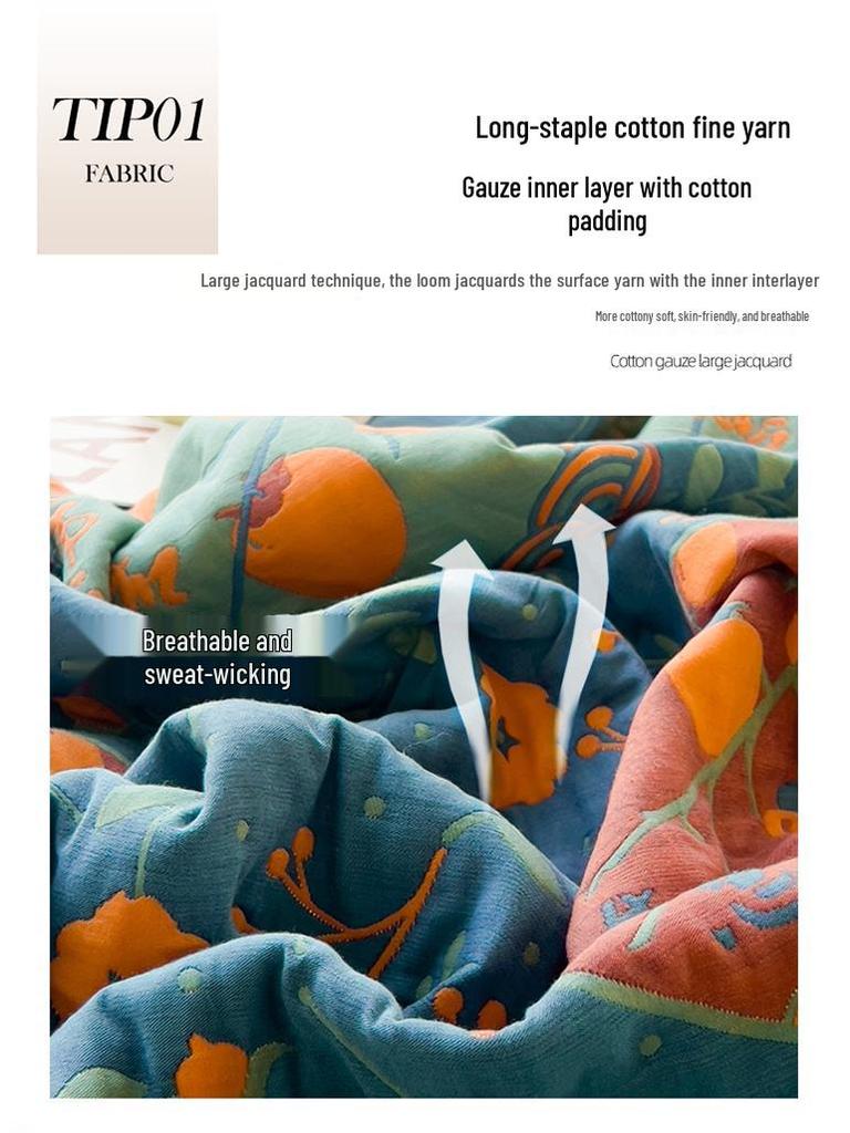 All-Cotton Yarn-Dyed Jacquard Gauze Blanket - Soft, Skin-Friendly Four-Season Bedspread