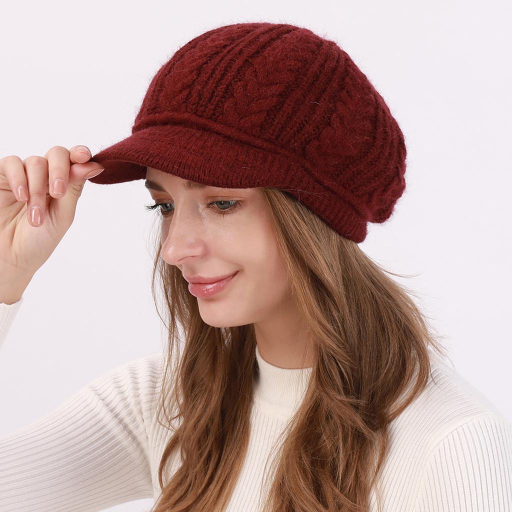 New Autumn and Winter Women's Velvet and Thickened Wool Cable Knit Cap Fashionable Warm and Cold Proof Beret Knitted Hat