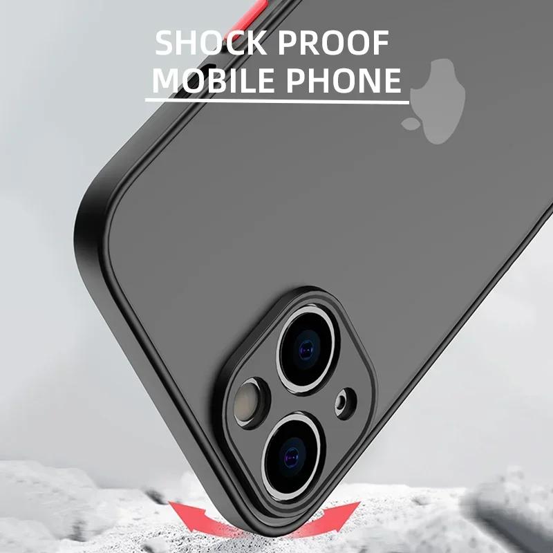 Роскошный ударопрочный тонкий матовый чехол для iPhone 16 15 14 Plus 13 12 11 Pro Max Plus Силиконовый бампер Прозрачная жесткая крышка Capa funda