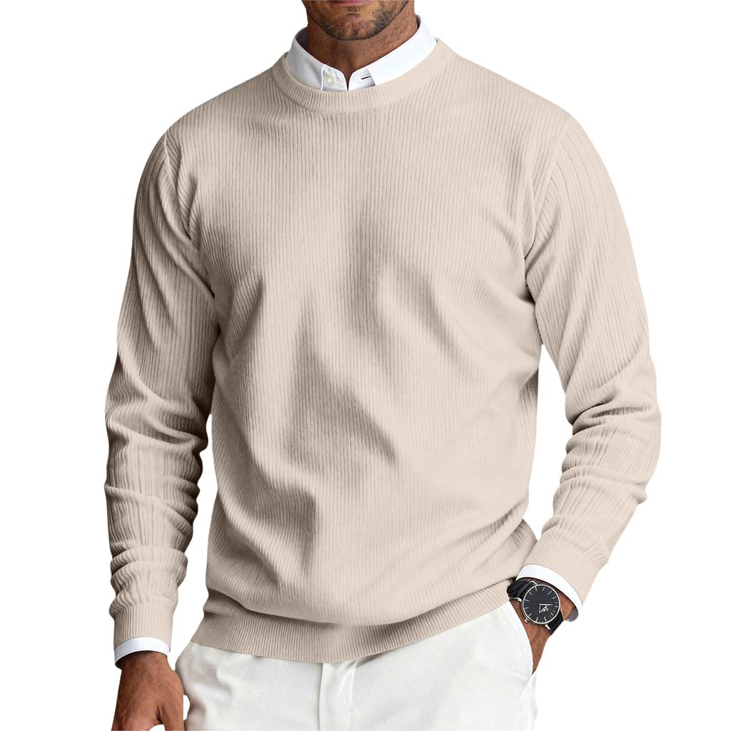 Мужской пуловер с круглым вырезом, длинными рукавами и рубчатой вязкой