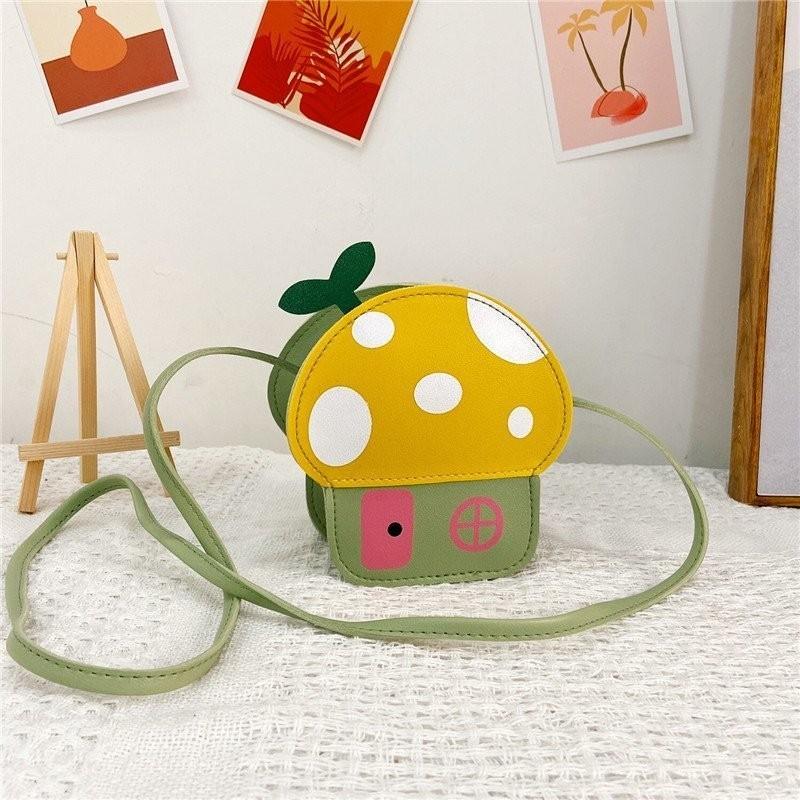 Adorable Mushroom Design Pu Children's Crossbody Bag Fashionable Mini Coin Purse Cute Shoulder Bag For Little Girls