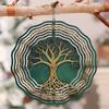 Green Tree of Life Wind Spinner - Outdoor Hanging Wind Chime for Garden, Yard, and Patio Decor - Whimsical Metal Art Ornament
