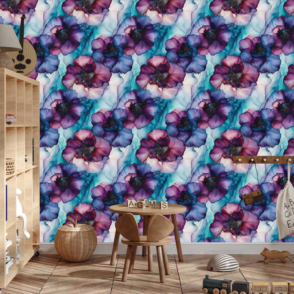 Ink Blue, Violet and Turquoise Wallpaper for Living Room and Bedroom 50x1000