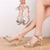 Women Sequin Fish Mouth Rhinestone High Heels Sandals Buckle Strap Dancing Shoes