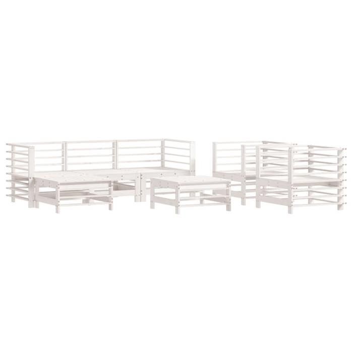 Salon de jardin 7 pcs - Maison Exclusive - Pin massif - Modulaire - Blanc