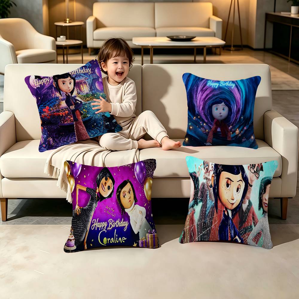 Horror Cartoon CCoralined Theme Pillow Case Plush Fabric Soft Double Sided Print Sofa Cushion Cover Throw Pillow Covers