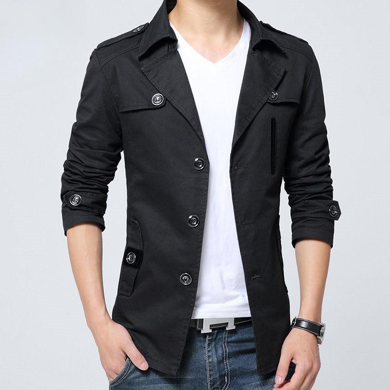 Men's Trench Coat Autumn and Winter Medium and Long Slim-fitting Fleece Thickened Winter Top Jacket