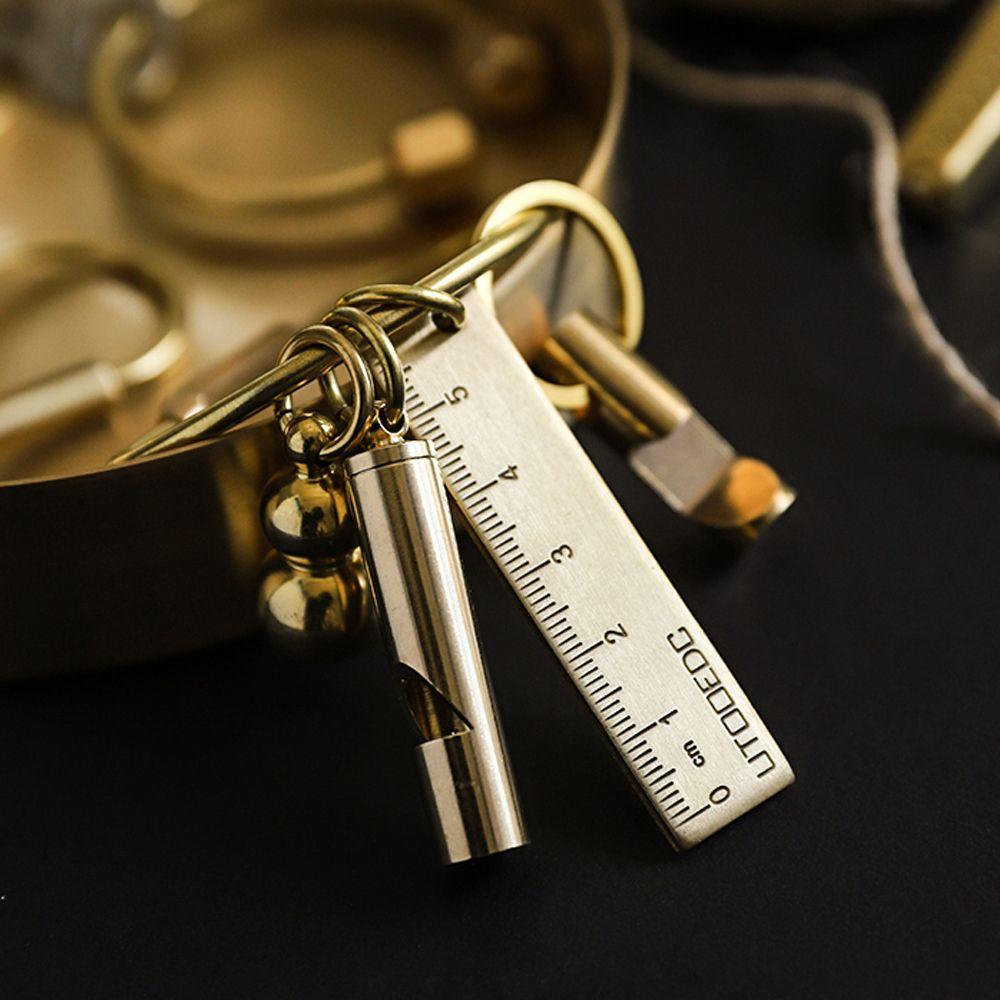Unique DIY Craft Tools Whistle Ruler Pendant Key Ring Brass Keychain Jewelry Accessories