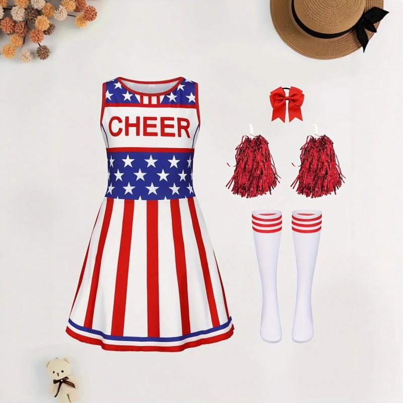 Girls Cheerleading Performance Dress Independence Day Print Milk Fabric Stage Costume Kids