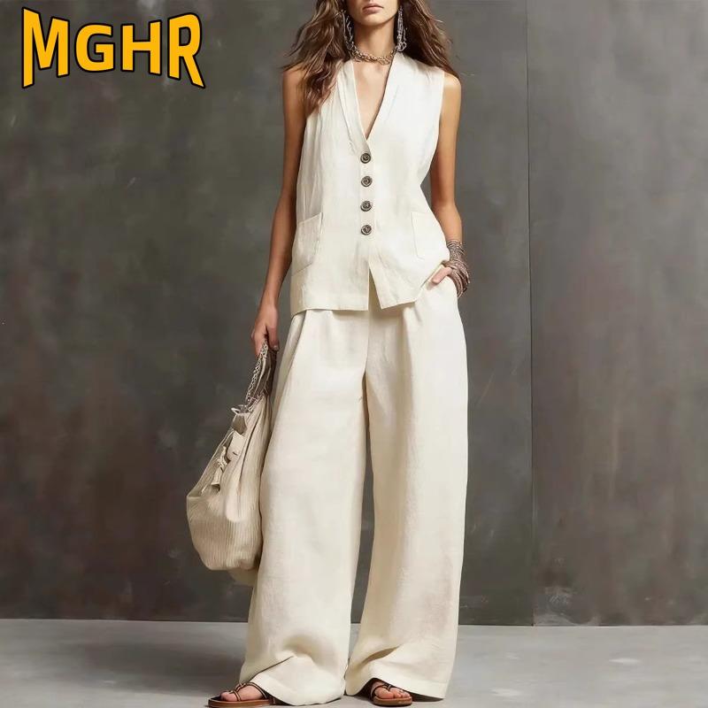 MGHR Women's Fashion Summer Spring Casual Sleeveless V Neck Pants Suits