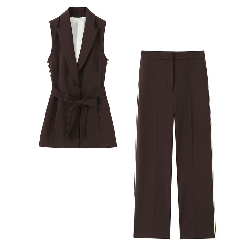 Kaslead Новая женская одежда Западный стиль Повседневные брюки с боковыми полосами с аксессуарами Жилет 8741326 8742326