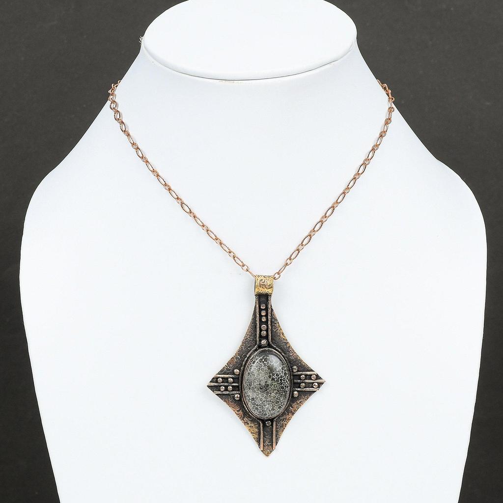 Подвеска из коралла ската, медная подвеска, настоящий драгоценный камень, ручная работа, подвеска из коралла ската, ювелирные изделия, кулон из камня по рождению, медная подвеска для подарка