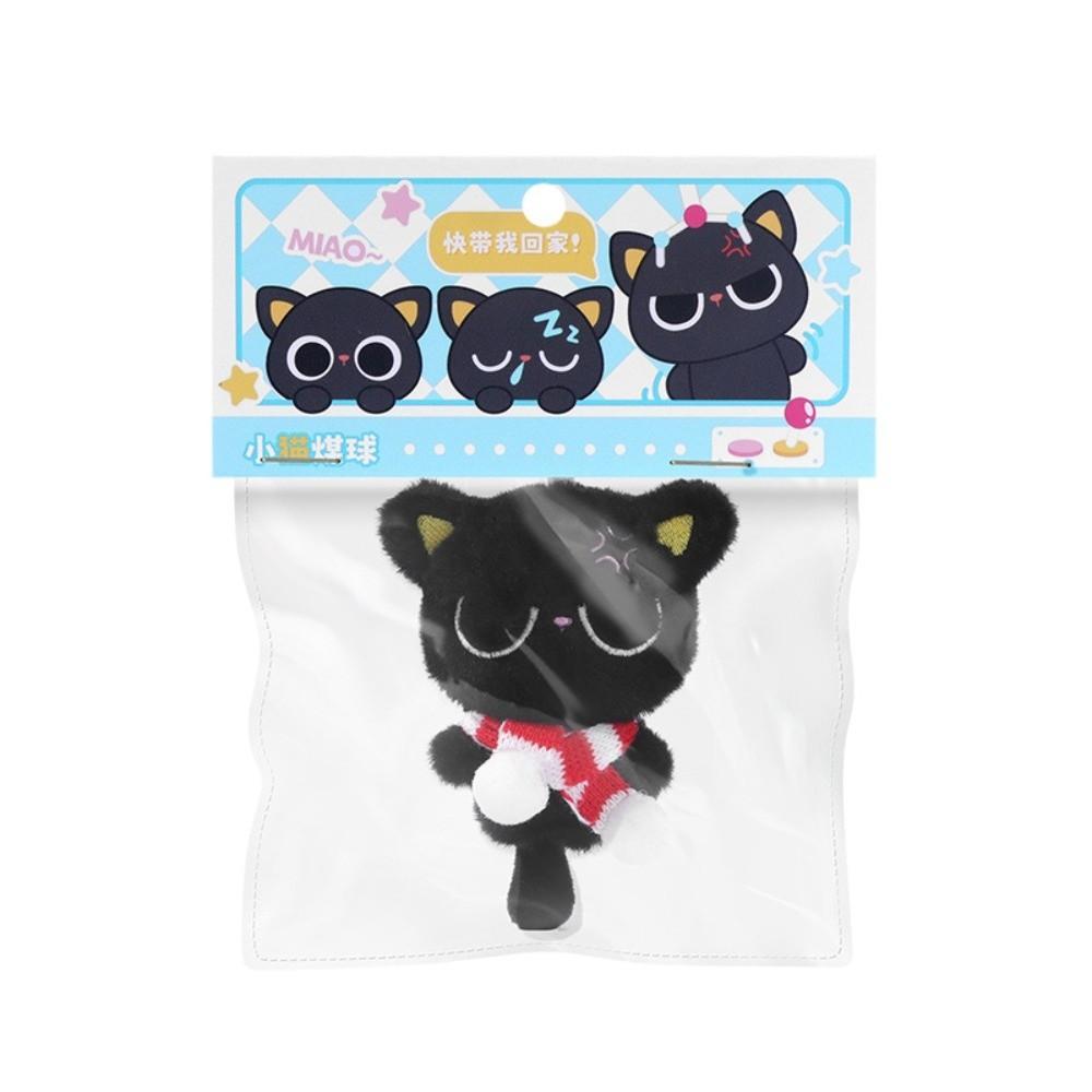 Stripe Scarf Black Cat Plush Keychain Soft Car Key Ring Doll Bag Pendant  School Bag Decoration