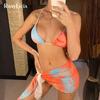 3 PCS Tie Dye With Sarong Bikini Women Swimwear Female Swimsuit Three-pieces Bikini Set Bather Thong Bathing Suit