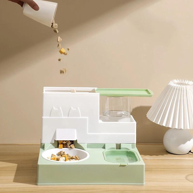 Cat Bowl Double Bowl Automatic Drinking Automatic Feeder Cat Food Bowl Dog Food Bowl Drinking All-in-One Cat Food Bowl