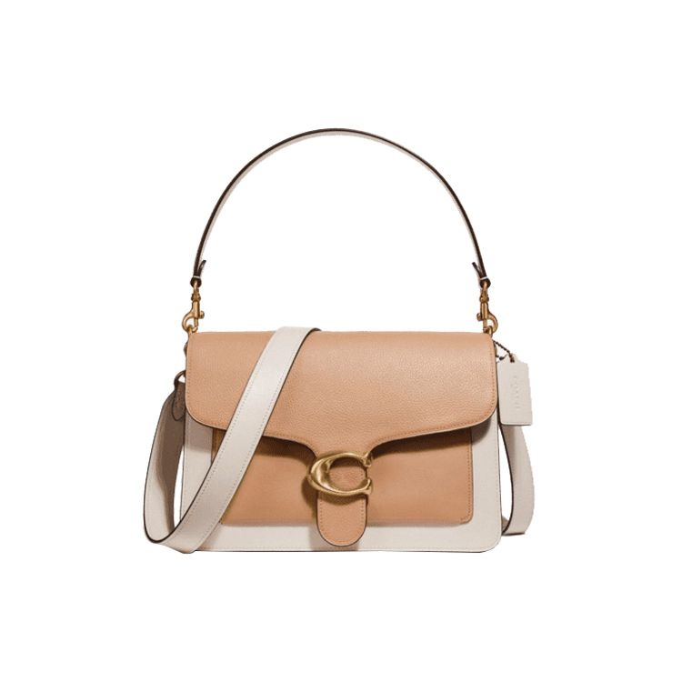 Coach Tabby 28 Color Block Classic C Buckle Leather And Snake Skin Detail Shoulder Bag Women Shoulder Bag Khaki Chalk-White 75800-B4L7M