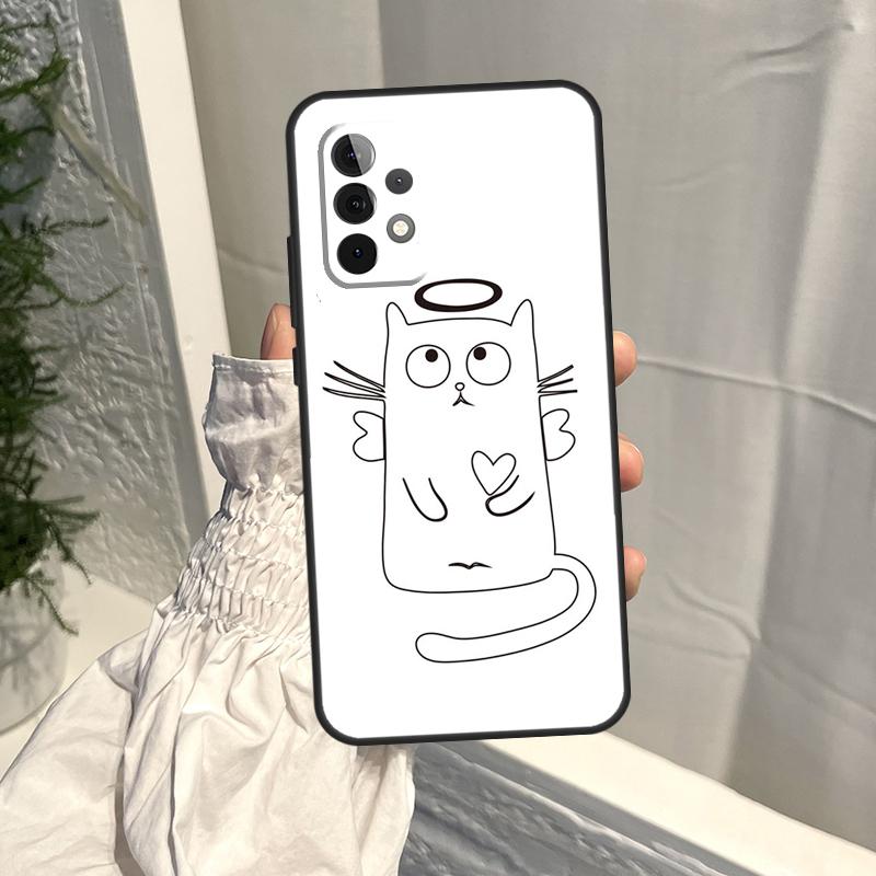 Забавный Милый Кот Лайн-Арт Чехол Для Samsung Galaxy A35 A55 A15 A34 A54 A14 A56 A52 A53 A16 A26 A36 A32 A12 A33 A13 A17