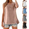 Women's Loose Casual Cotton Linen Twisted Button Sleeveless Solid Color Vest Top