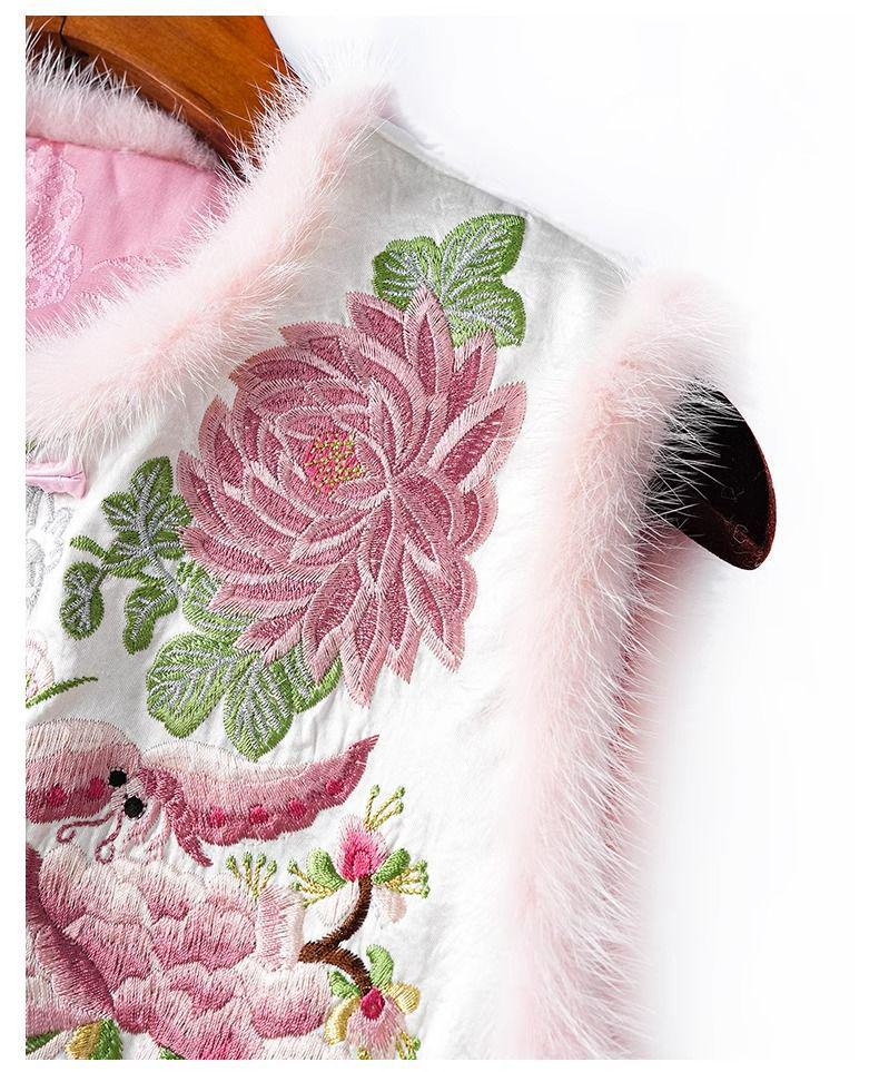 Women's Ethnic Embroidered Cotton-Padded Winter Vest