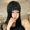 Vintage Beanie Hat Bowknot Woven Cap Fashion Sequin Knitted Hat  Autumn