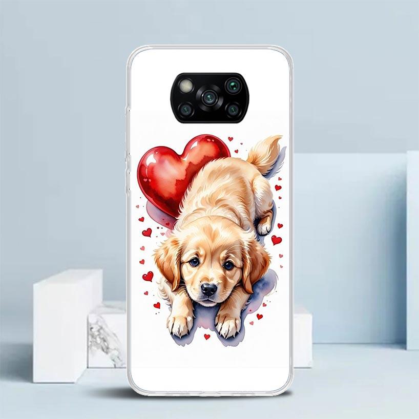 Lovely Puppy Heart Dogs Phone Case For Xiaomi Poco F7 Ultra X5 X6 X7 Pro M7 Redmi 15C 15 13C 13 12C 12 10C 10 10A 9 9C 9A 9T Cov