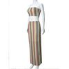 Womens Sexy Knit 2-Piece Set Striped Crop Top Maxi Skirt Casual Outfit